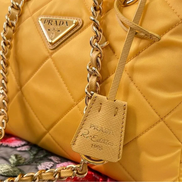 Auth PRADA Bag • Authentic PRADA 1995 Re-Edition Chain Tote in Yellow Re-Nylon - Picture 10 of 16
